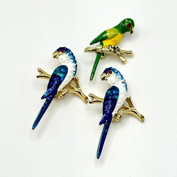 Set of Three Vintage Enamel Bird Pin Brooches - Picture 1 of 4
